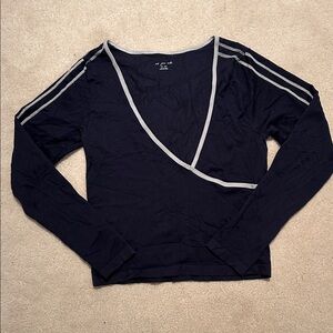 Out From Under by Urban Outfitters Navy Long Sleeve Stretchy Top with Gray Trim